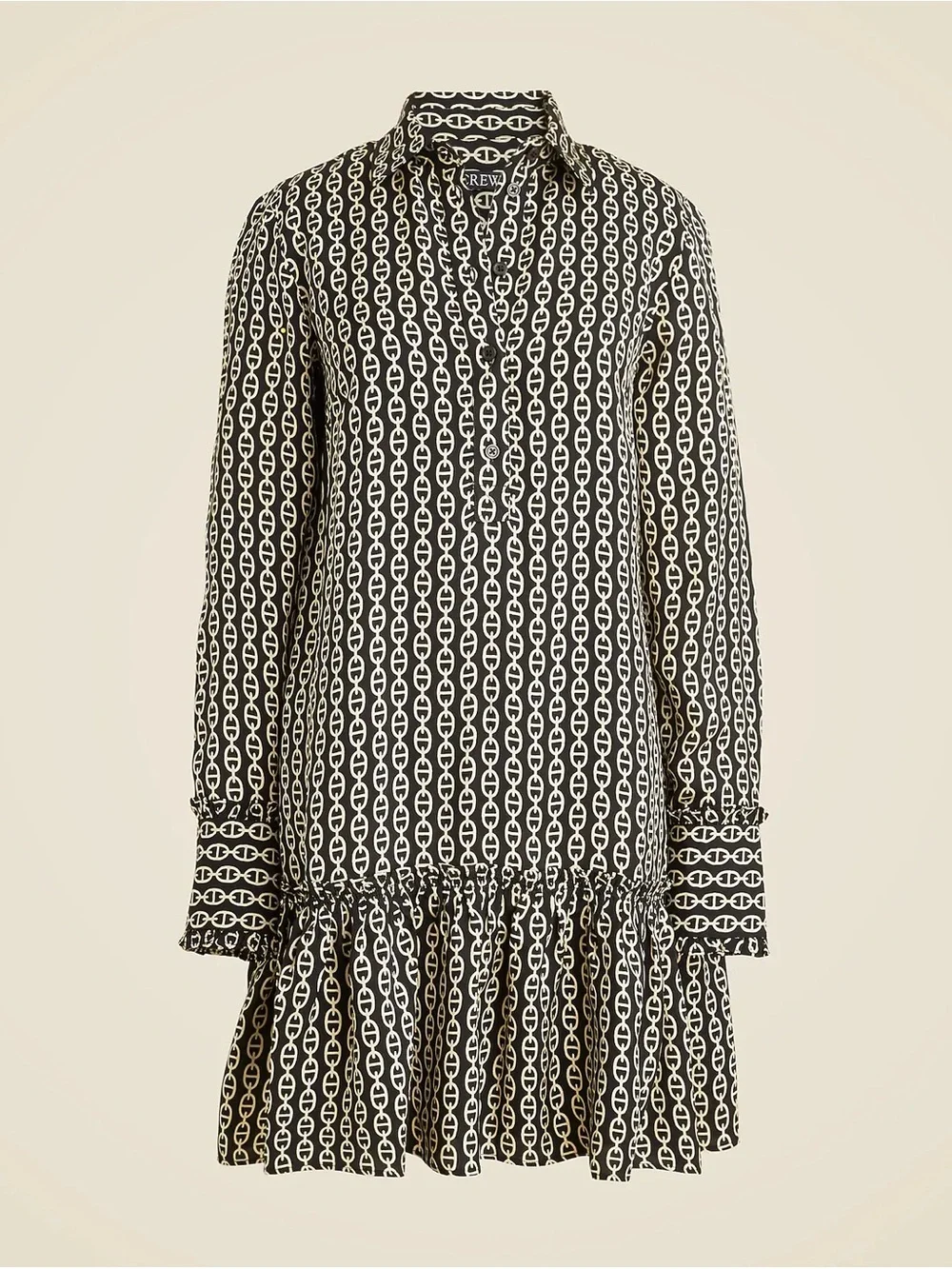 J. Crew Black and White Chain-Print Long-Sleeve Dress